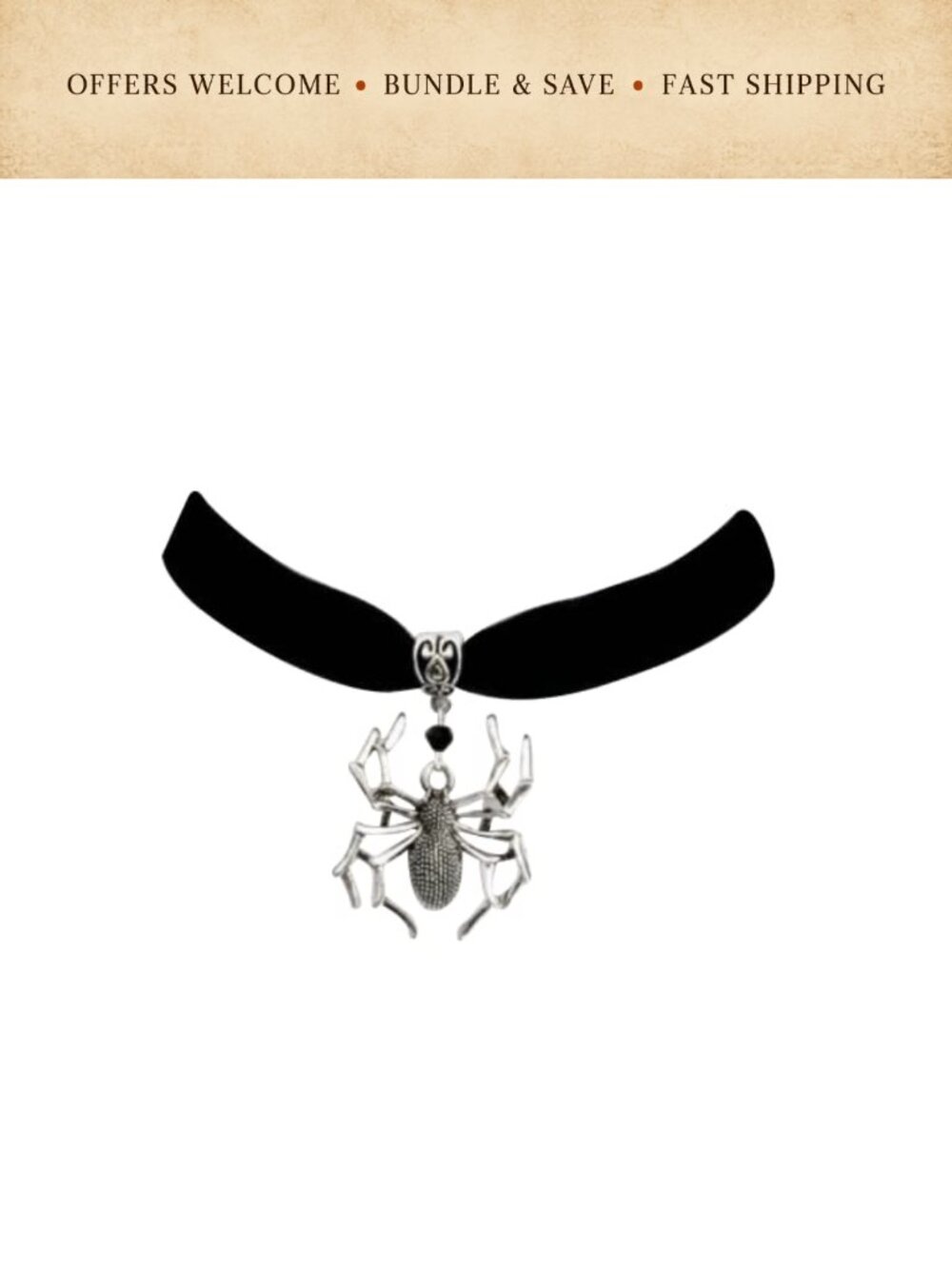 Spider Choker Necklace Velvet Metal Pendant Halloween Costume Accessory